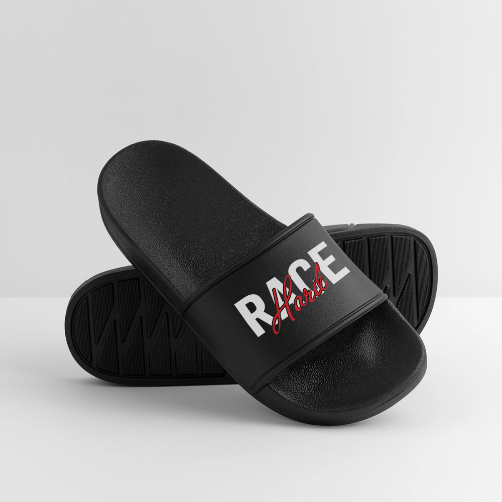 RACE HARD Männer Badelatschen mit geformtem Fußbett und rutschhemmender Sohle in Schwarz