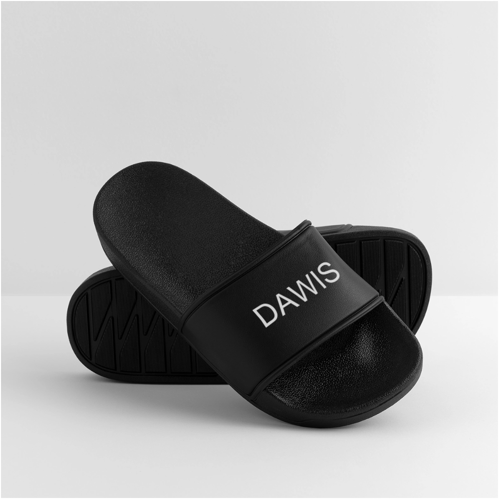 Schwarze DAWIS Frauen Badelatschen mit bedruckbarer Lasche und rutschhemmender PVC-Sohle