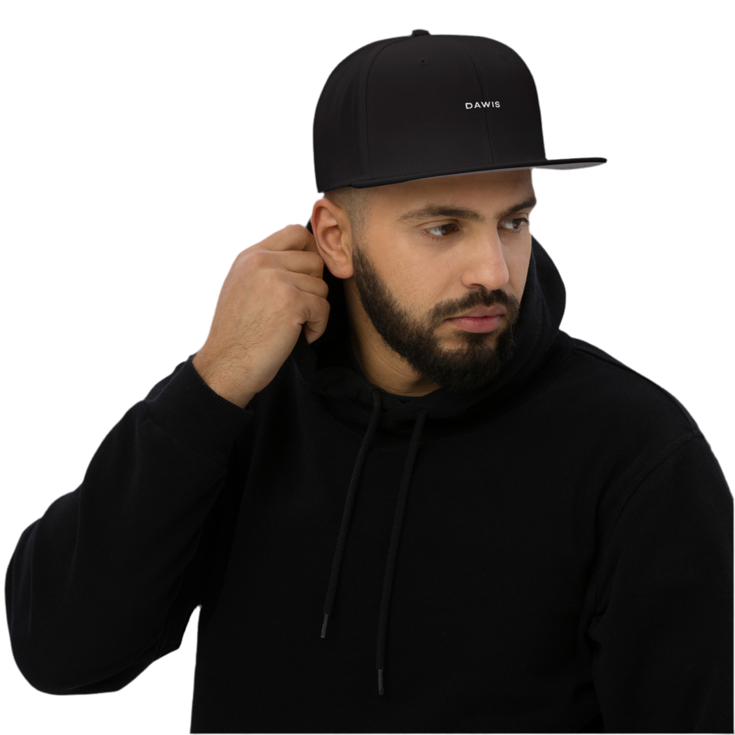 DAWIS Snapback-Cap schwarz mit grauem Schirm und Kunststoff-Schnappverschluss, 85% Acryl, 15% Wolle, 6-Panel High-Profile Design