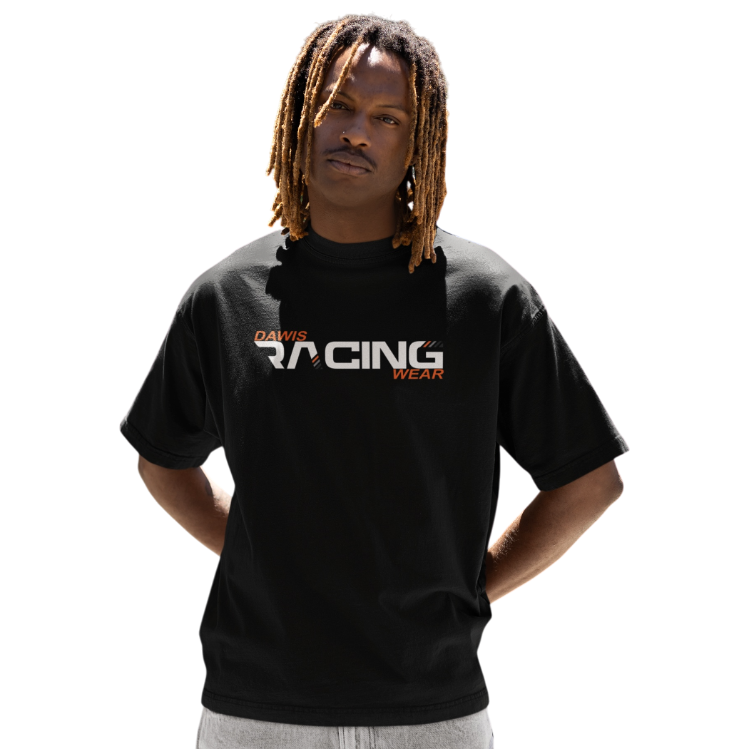 Racingwear T-Shirt in Schwarz aus Baumwolle mit auffälligem Racing-Frontprint und Oversize-Fit