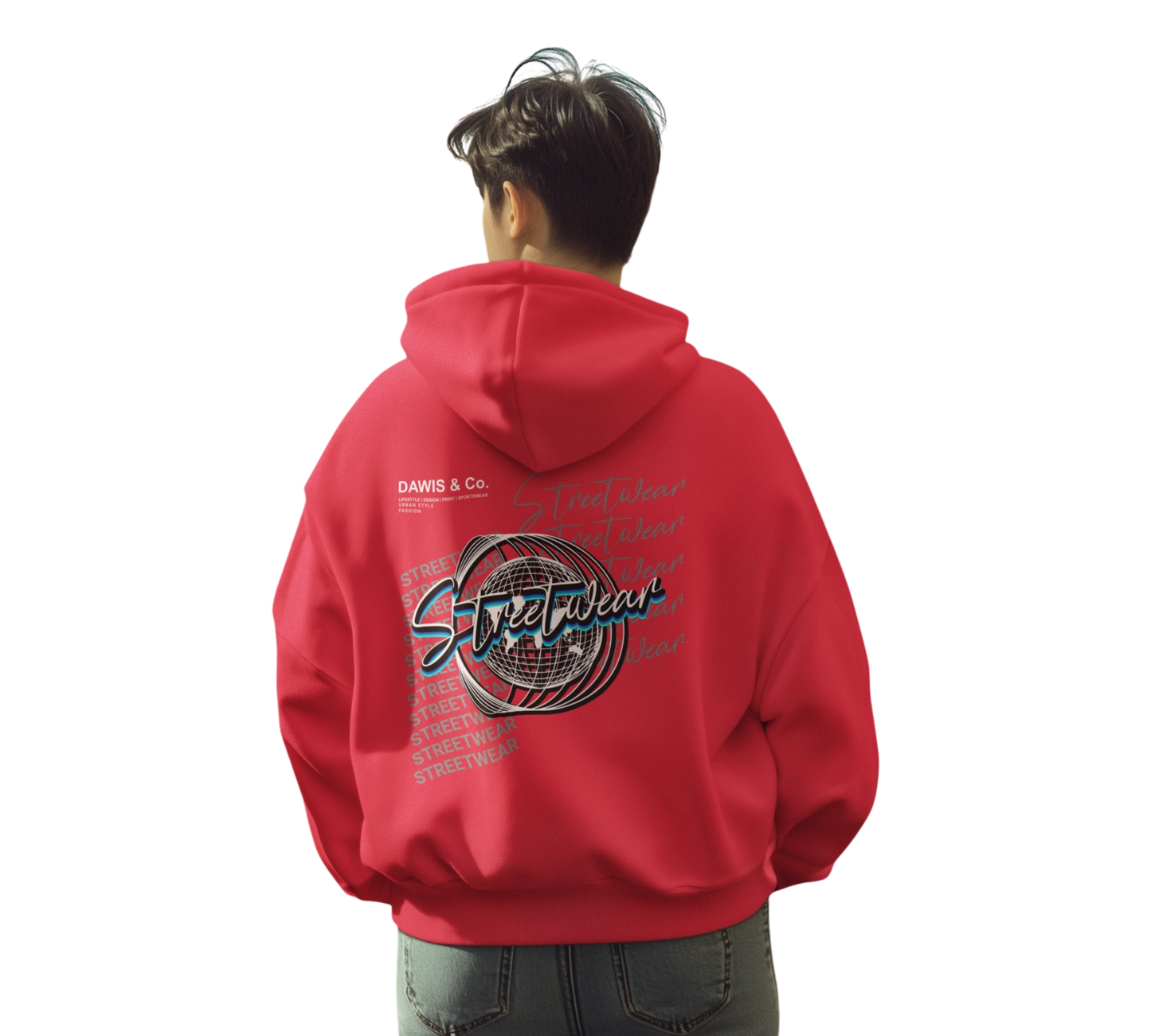 Streetwear Oversize Hoodie aus 100% Baumwolle mit Backprint und Kängurutasche