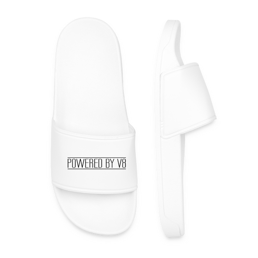 POWER BY V8 men's slides with printed strap, molded footbed, and non-slip sole.