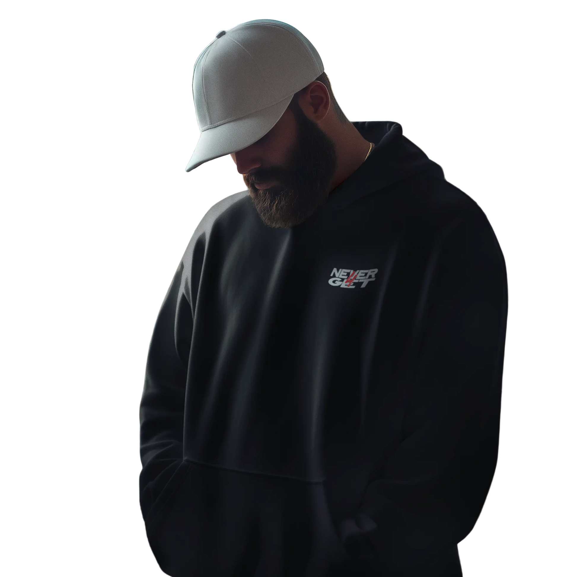 NEVER4GET Hoodie Oversize Fit mit Front- und Backprint aus 100% Baumwolle, reaktivgefärbt für langanhaltende Farbe
