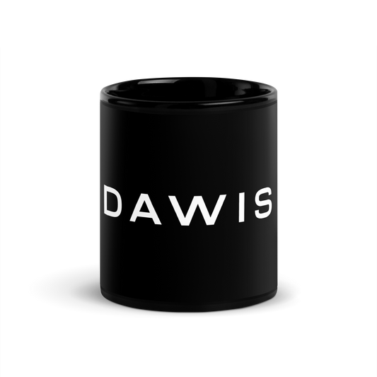 DAWIS Schwarze glänzende Tasse, keramisch, 11 oz, glänzendes Finish.