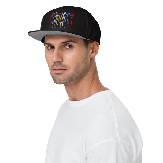 Snapback-Cap - Strange with multicolor logo, gray underside, and adjustable snap closure.