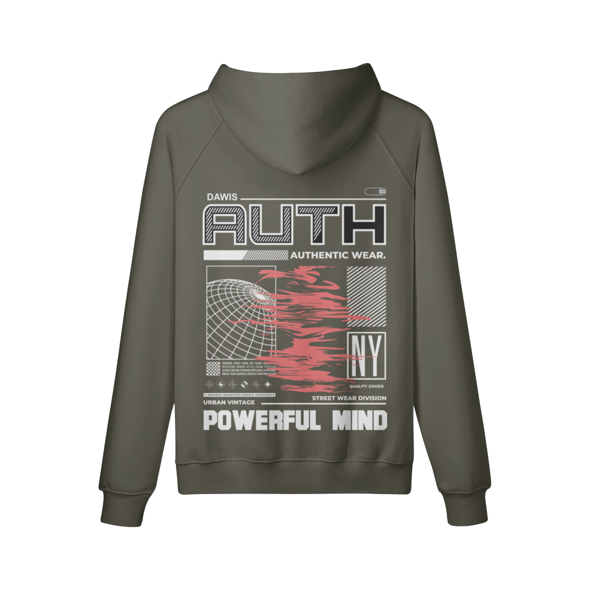 AUTH NY oversize fit hoodie with backprint and kangaroo pocket.