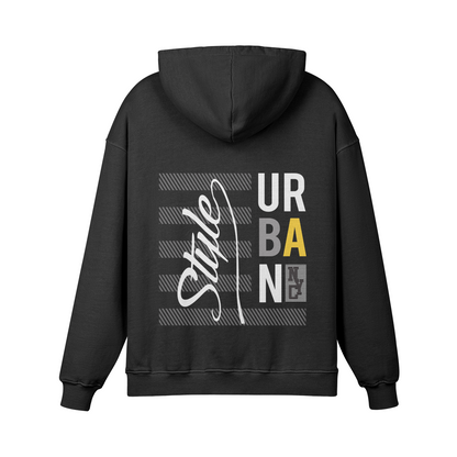 Oversize urban style hoodie with front and back print, kangaroo pocket, washed effect, 100% cotton.