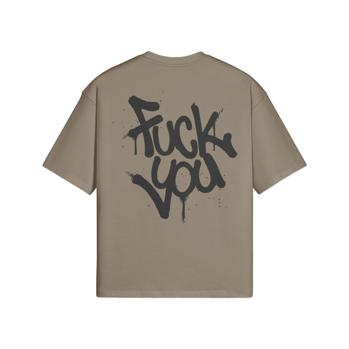 Oversize fit beige T-shirt with black graffiti-style "Fuck You" print on the back, made of 100% cotton with durable reactive dye.