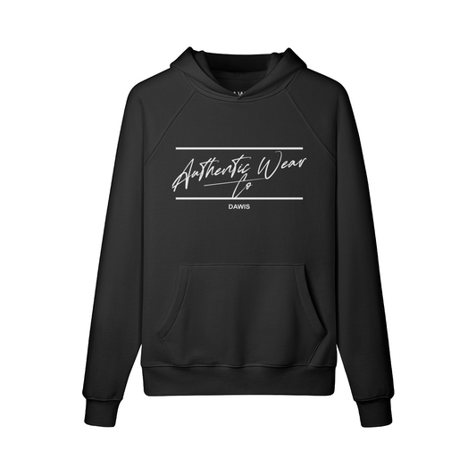 AUTHENTIC WEAR CO oversized hoodie with front and back print, 100% combed cotton, black.