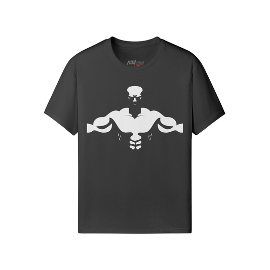 BODYBULILDER-TORSO t-shirt with front and back print, classic fit, 100% cotton.